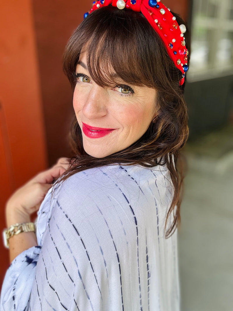 Americana Rhinestones & Pearls Knotted Headband