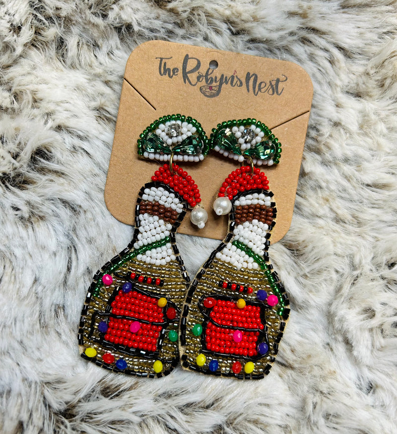 "Christmas & Tequila" Beaded Statement Earrings