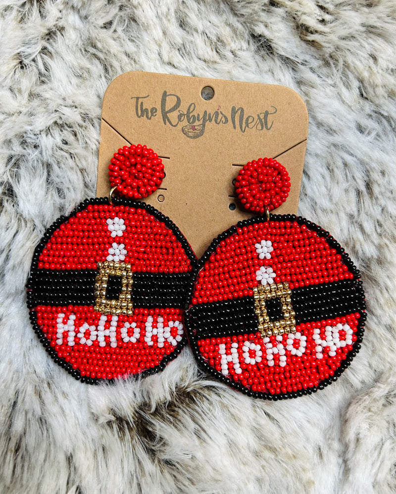 Santa's Belt HO-HO-HO Beaded Earrings