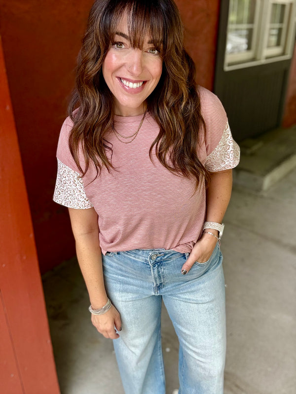 "The Charlotte" Stripe Leopard Boxy Tee