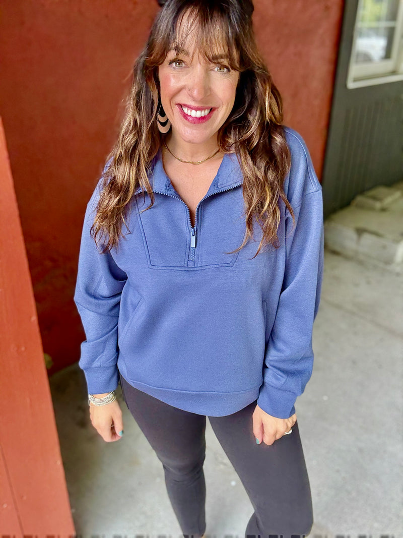 Zenana Scuba Half Zip Kangaroo Pullover *New Colors*