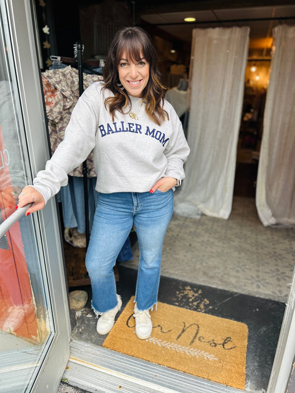 "Baller Mom" Graphic Sweatshirt (Grey/Navy)