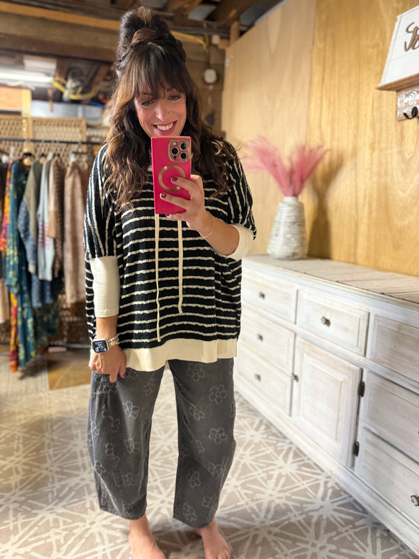 Easel PREORDER- textured striped hoodie pullover