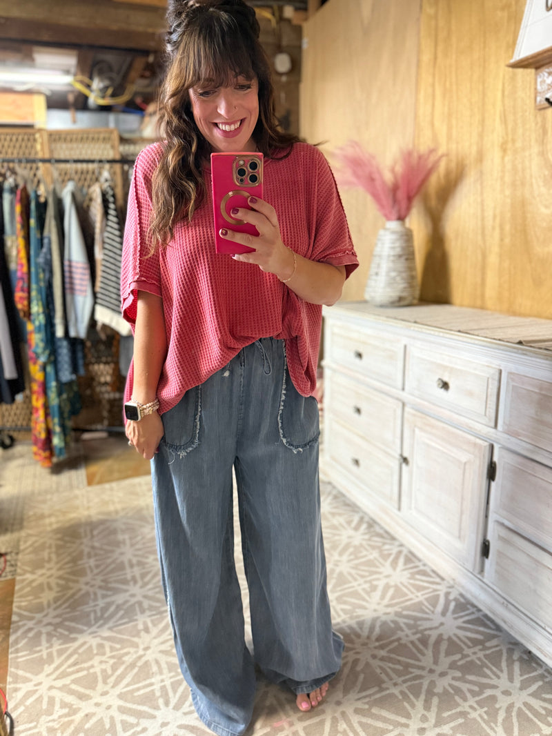 Easel Preorder- WASHED CHAMBRAY PALAZZO PANTS