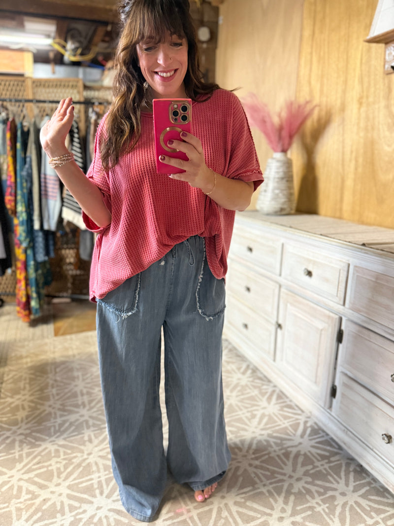 Easel Preorder- WASHED CHAMBRAY PALAZZO PANTS