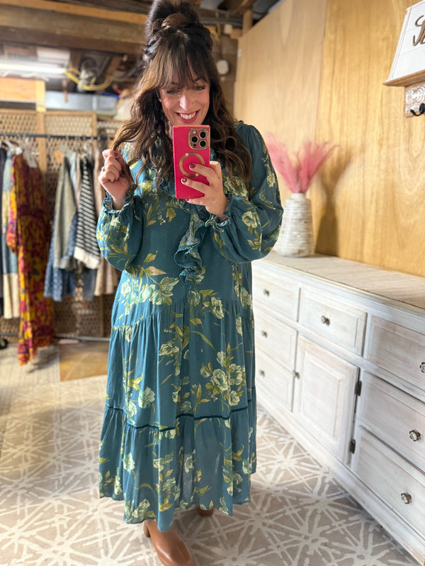 Easel Preorder- Teal Midi Dress