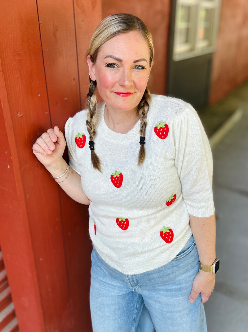 POL PREORDER Strawberry Patch Half Sleeve Sweater