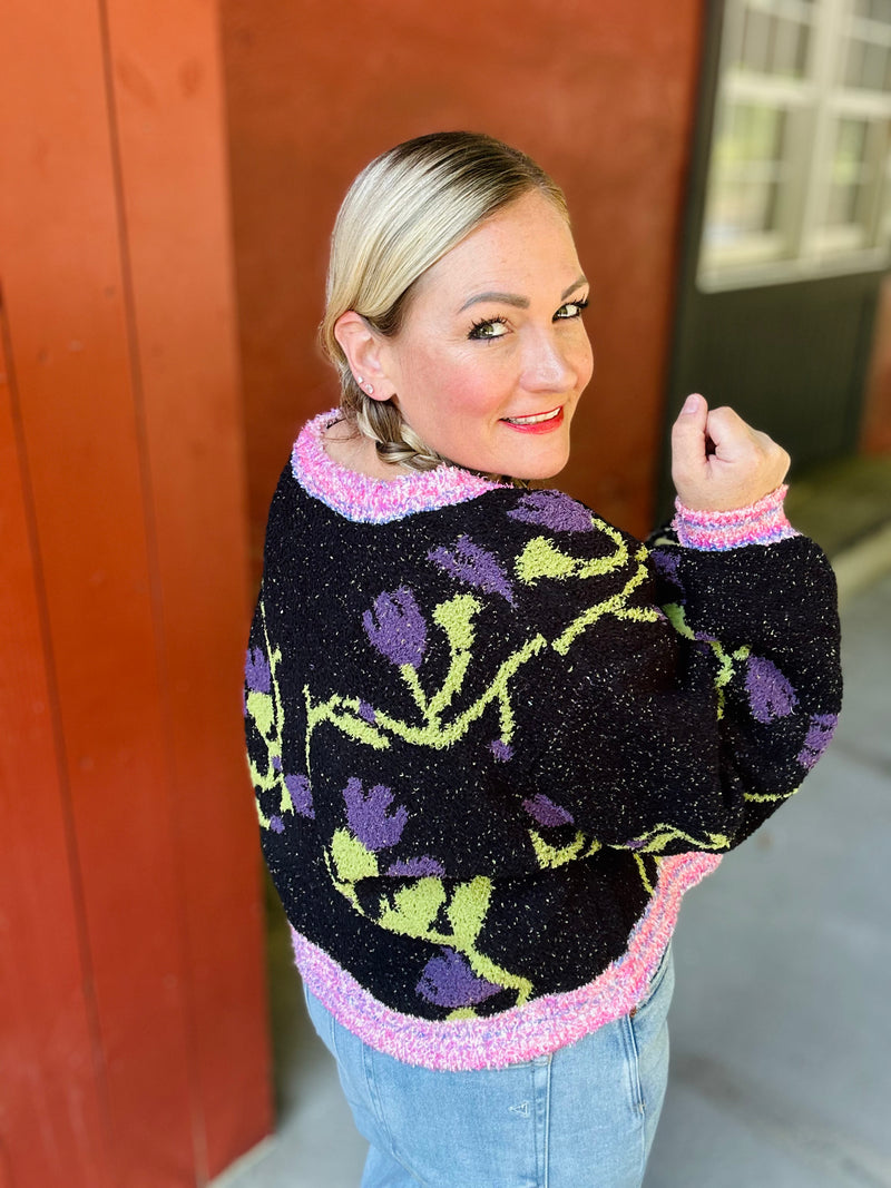 POL PREORDER Floral Button Down Crop Cardi