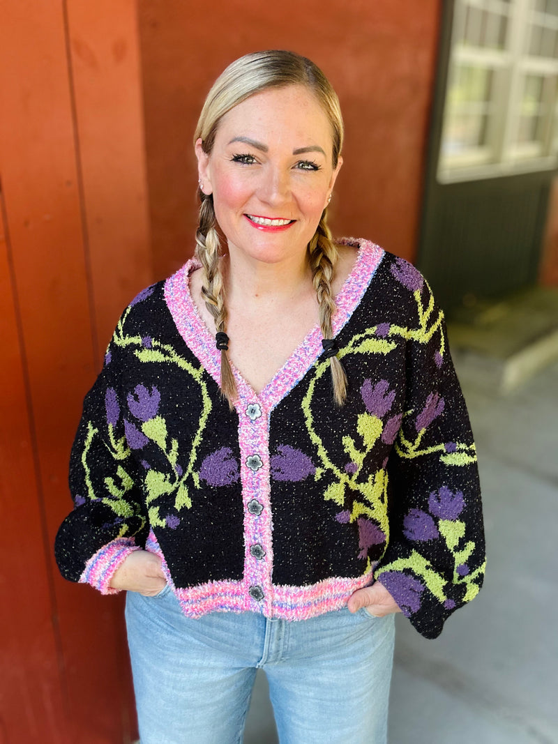 POL PREORDER Floral Button Down Crop Cardi