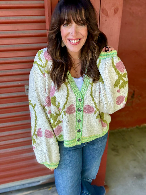 POL PREORDER Floral Button Down Crop Cardi