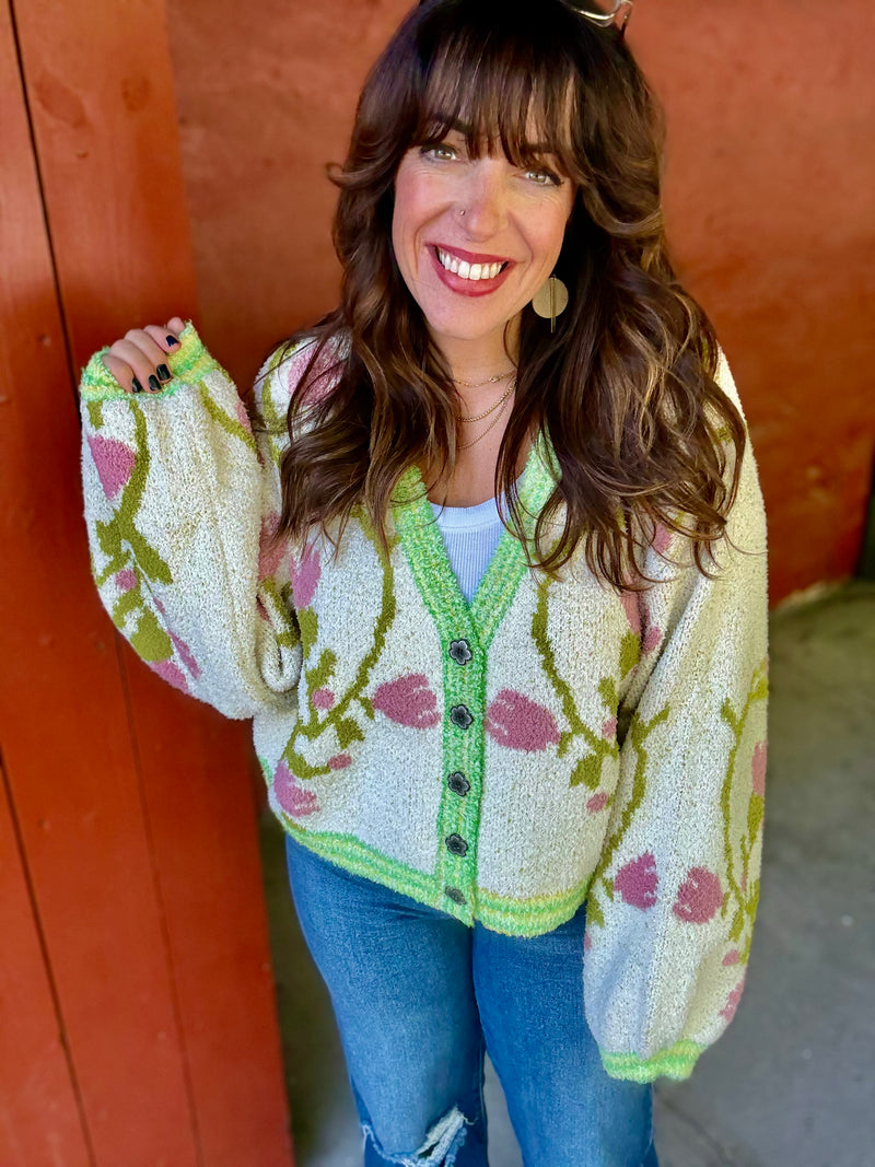 POL PREORDER Floral Button Down Crop Cardi