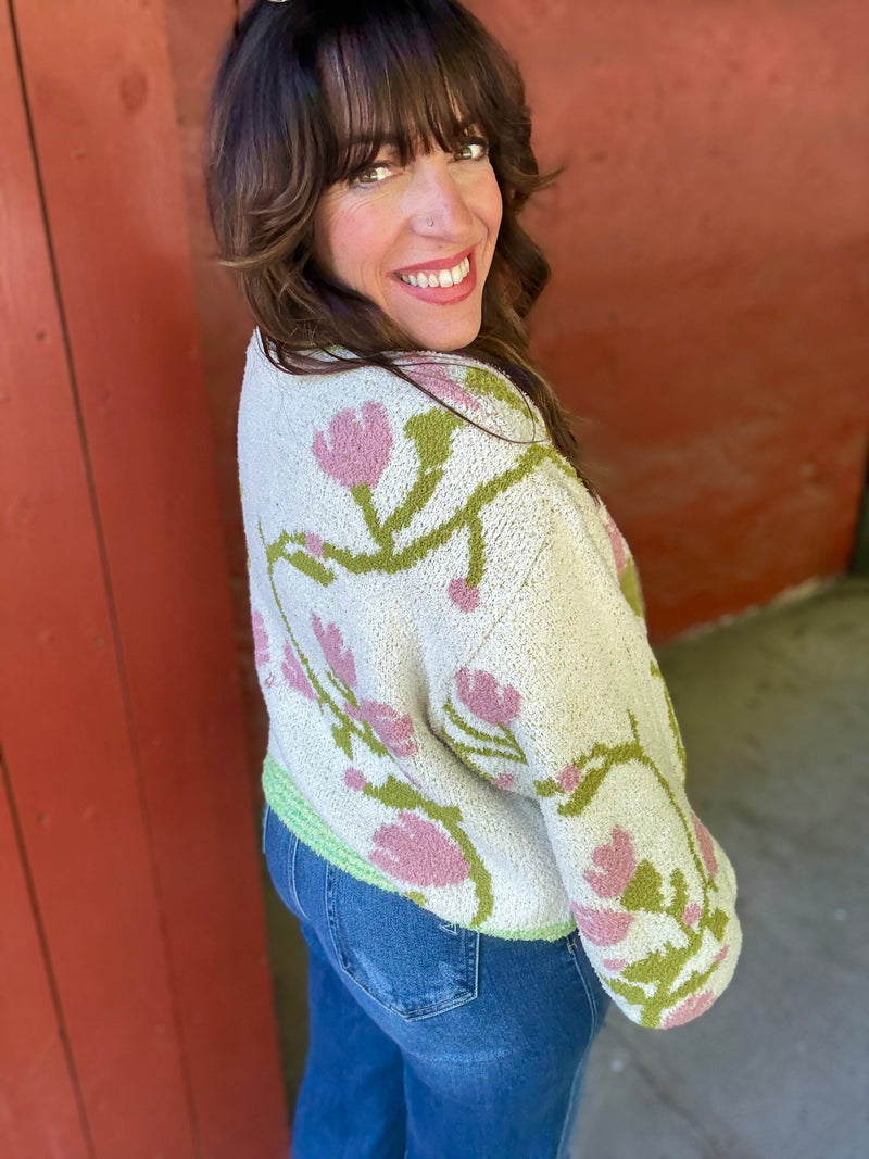 POL PREORDER Floral Button Down Crop Cardi