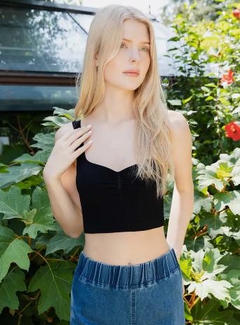 Basic Ribbed Cinched Crop Top