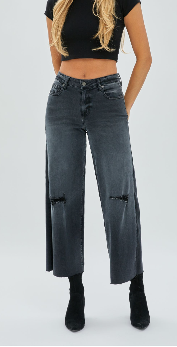 Hidden Distressed Cropped Wide Leg *Charcoal*
