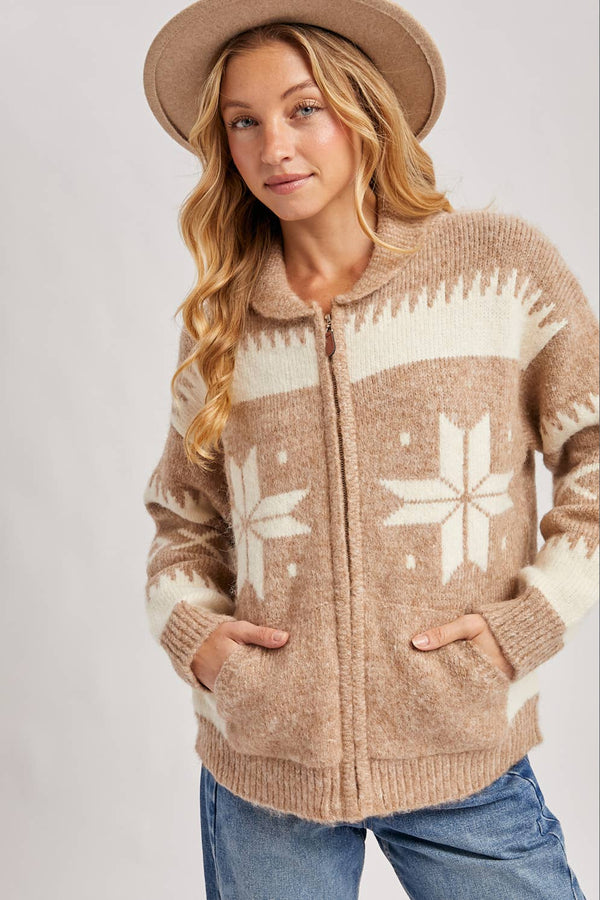 Fair Isle Zip Up Sweater
