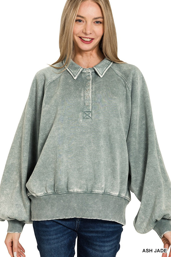 Zenana Cool Down Acid Wash Pullover