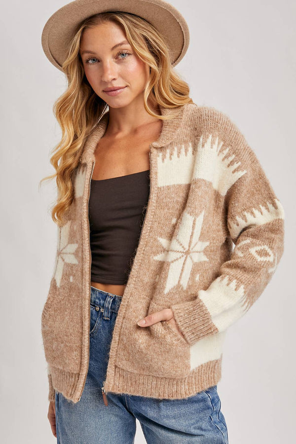 Fair Isle Zip Up Sweater