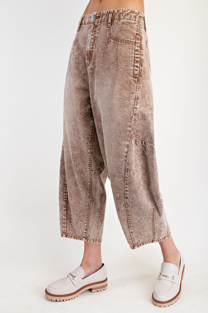 EASEL PREORDER- Floral Patterned Twill Barrel Pants