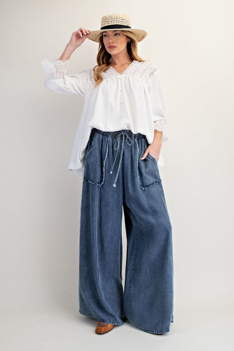 Easel Preorder- WASHED CHAMBRAY PALAZZO PANTS