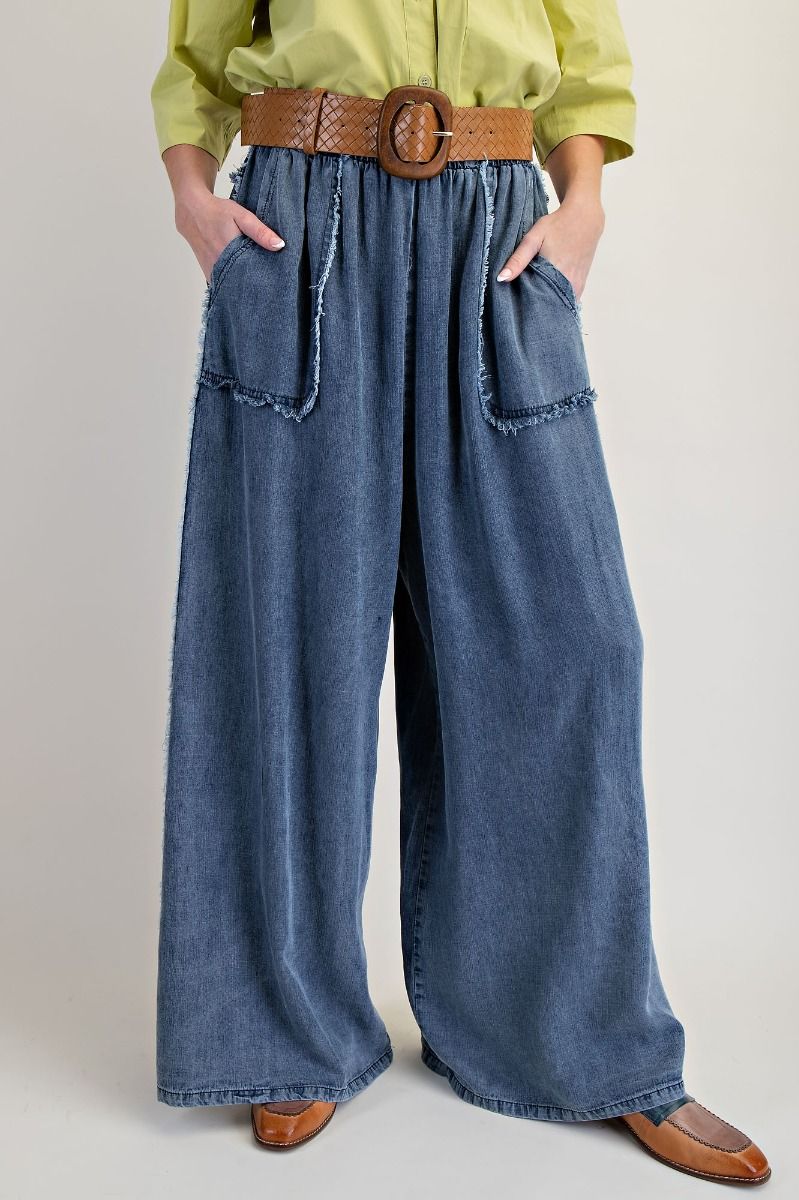Easel Preorder- WASHED CHAMBRAY PALAZZO PANTS