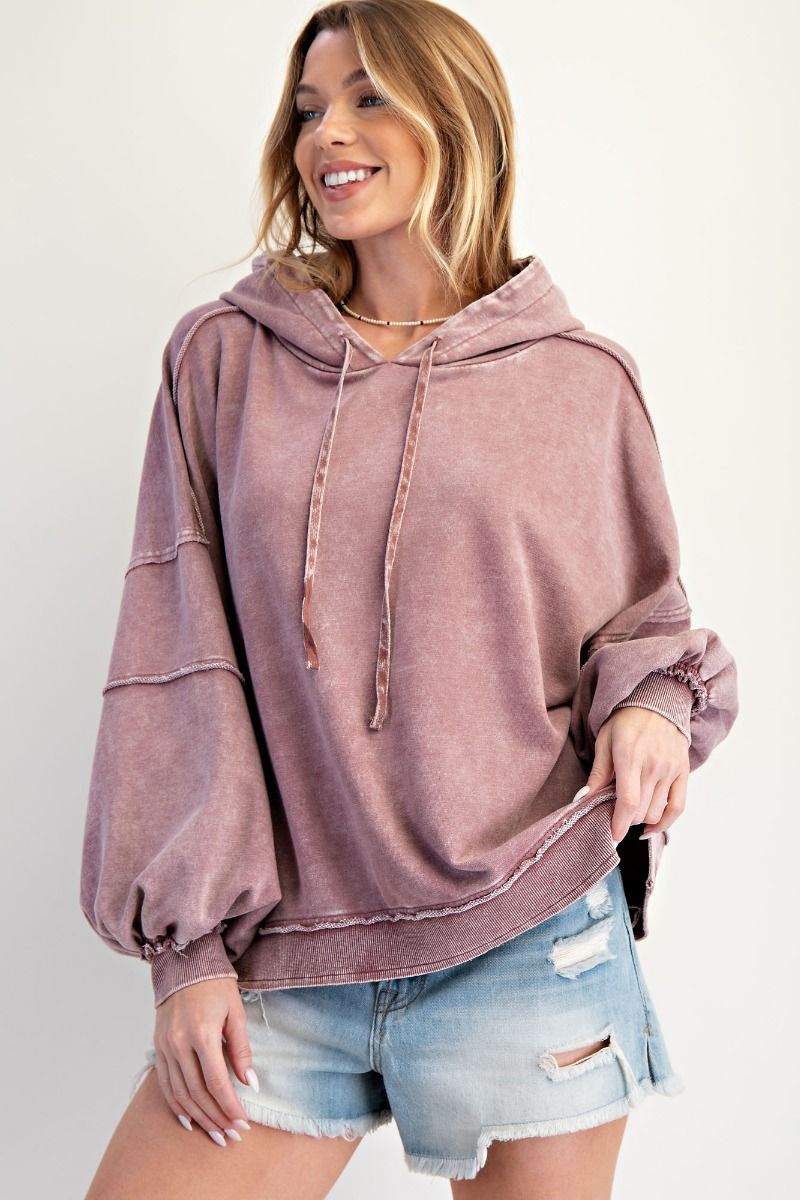 EASEL PREORDER- Balloon Sleeves Washed Terry Hoodie Pullover