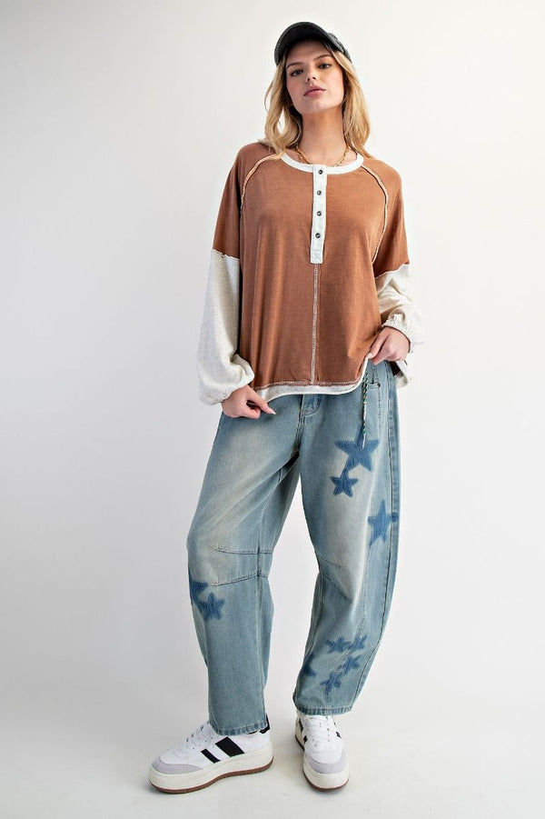 EASEL PREORDER- COLOR MIX MINERAL WASHED HENLEY TOP