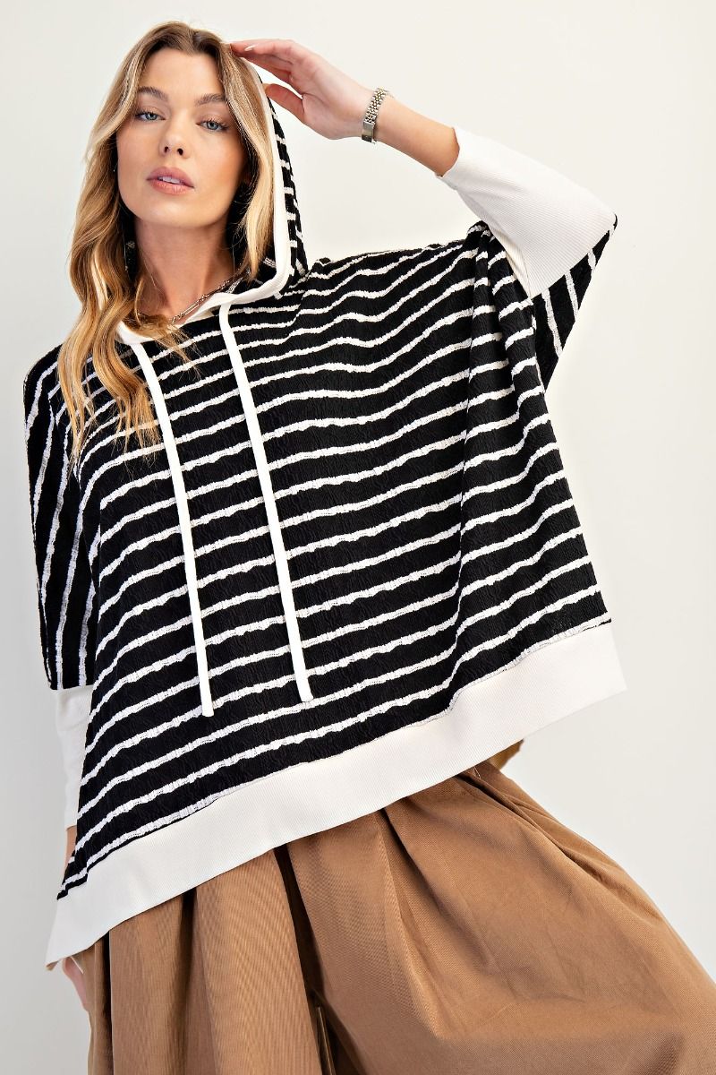 Easel PREORDER- textured striped hoodie pullover