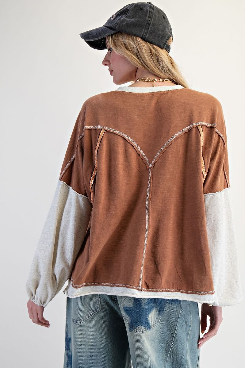 EASEL PREORDER- COLOR MIX MINERAL WASHED HENLEY TOP