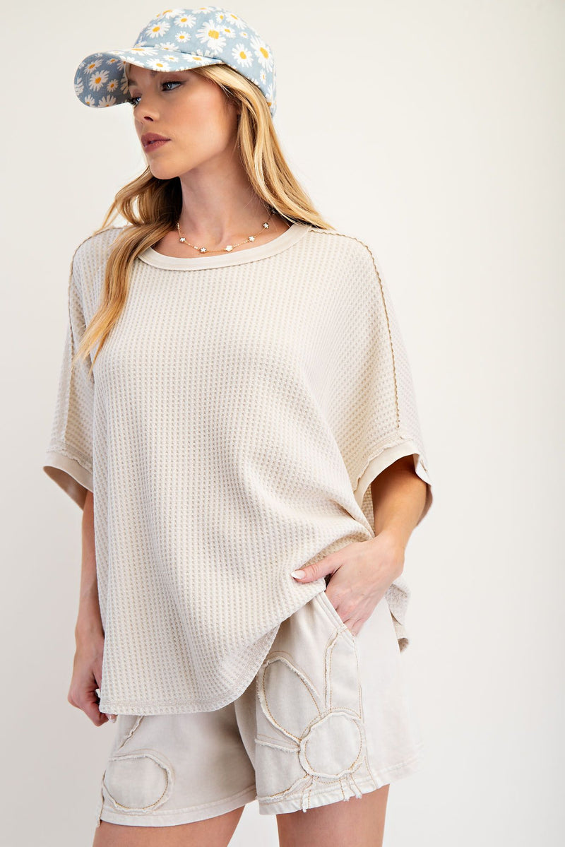 EASEL PREORDER- MINERAL WASHED THERMAL KNIT OVERSIZED TOP