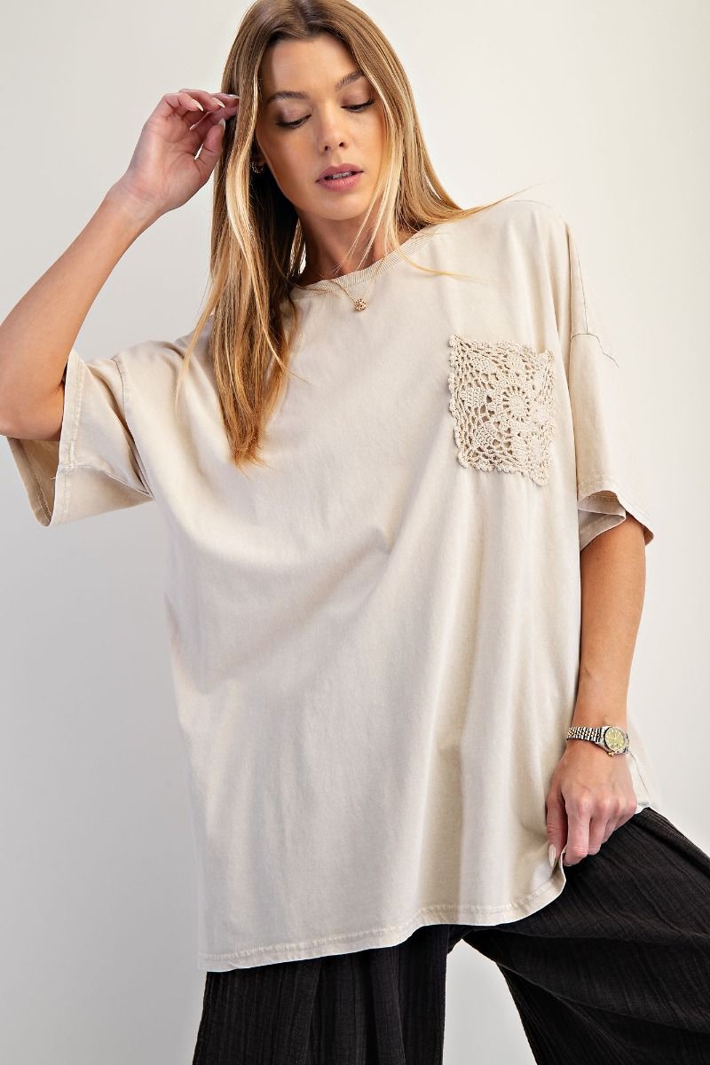 EASEL PREORDER- CROCHET POCKET MINERAL WASHED TOP