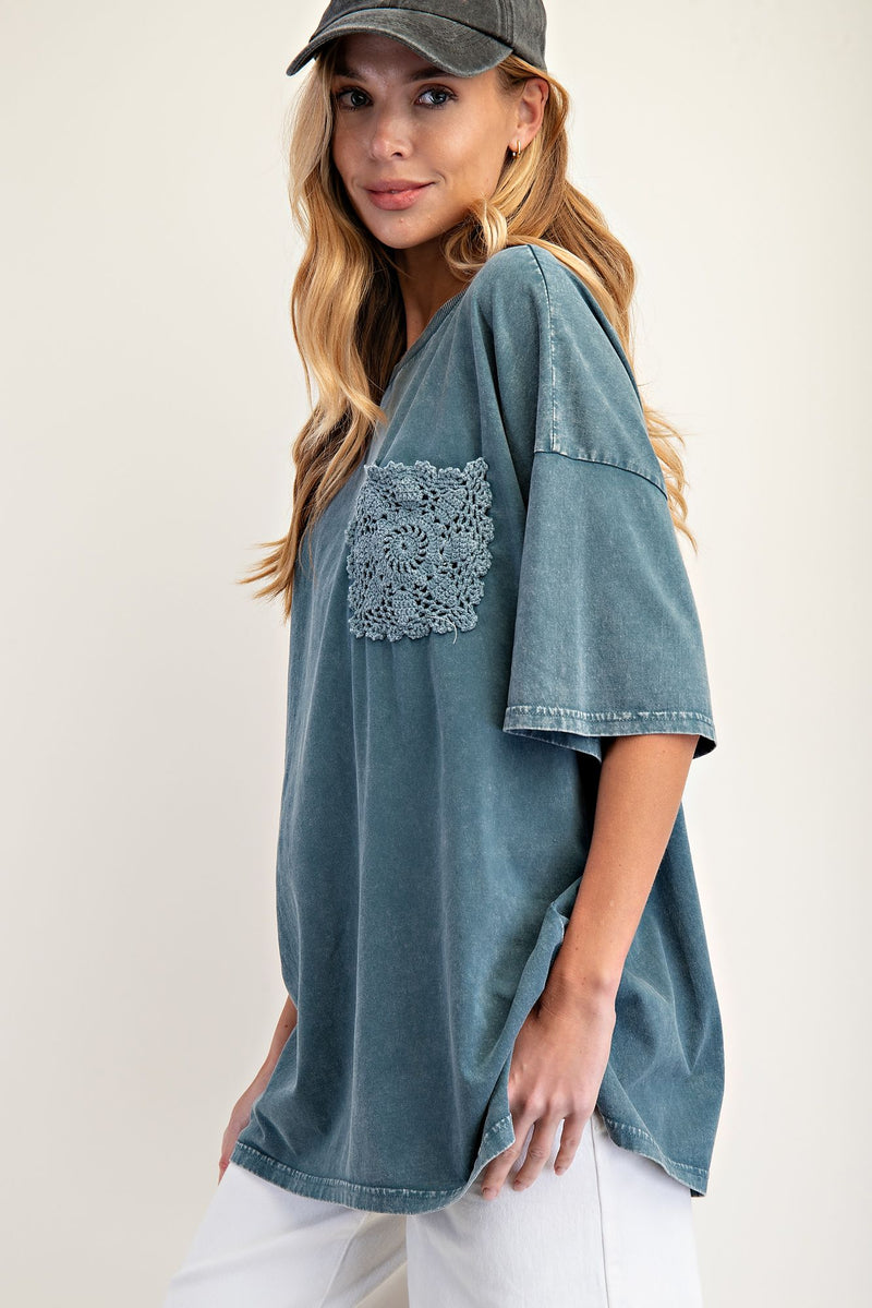 EASEL PREORDER- CROCHET POCKET MINERAL WASHED TOP