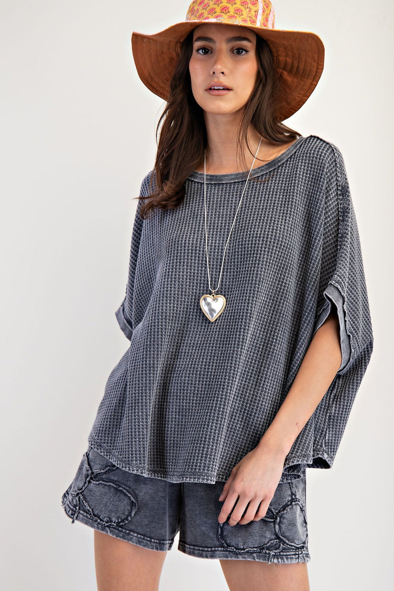 EASEL PREORDER- MINERAL WASHED THERMAL KNIT OVERSIZED TOP