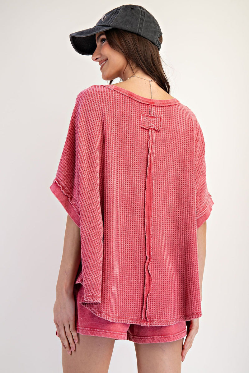 EASEL PREORDER- MINERAL WASHED THERMAL KNIT OVERSIZED TOP