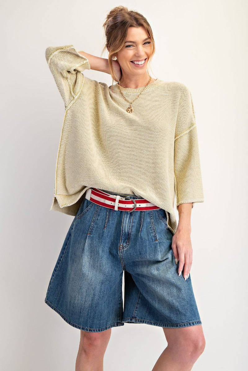 Easel Preorder Mineral Washed Knit Sweater Top