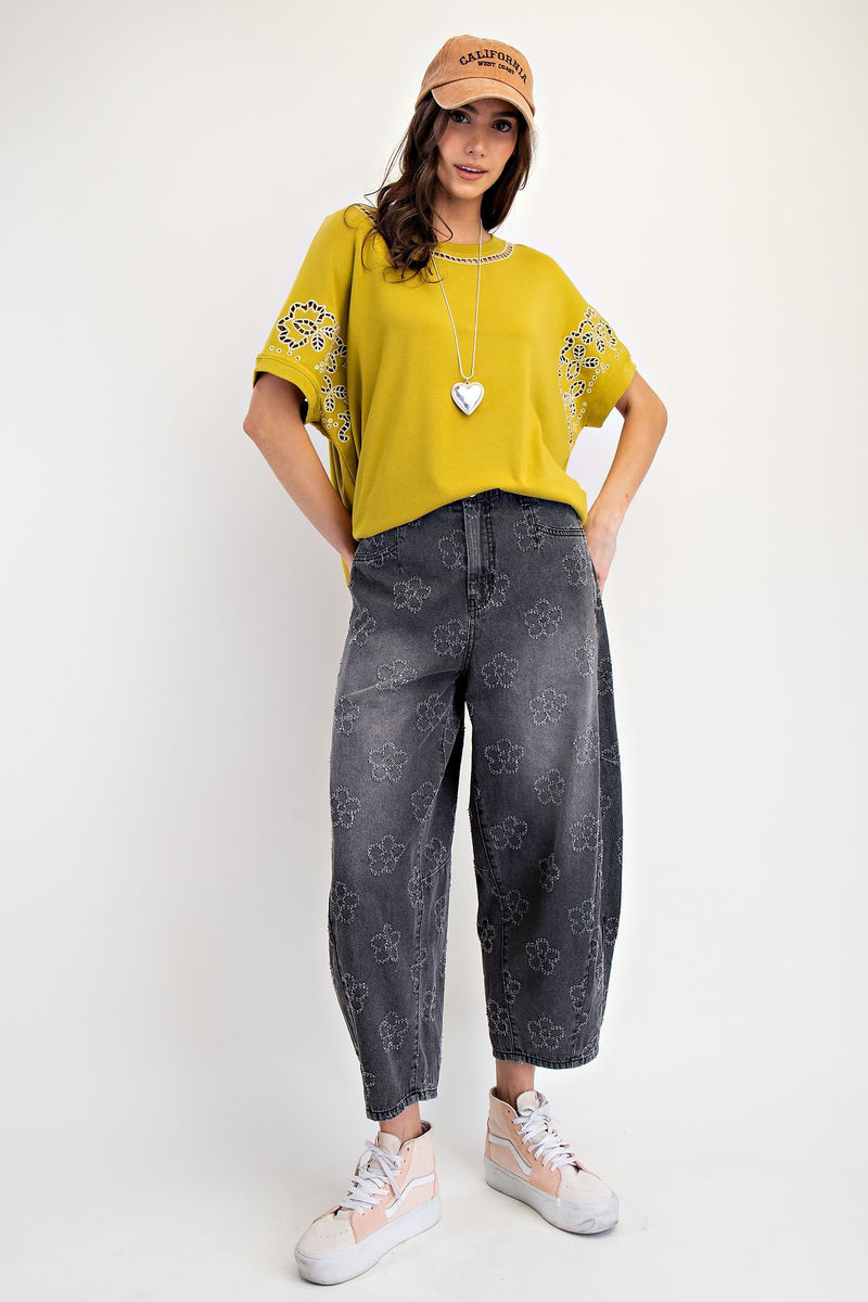 EASEL PREORDER- Floral Patterned Twill Barrel Pants