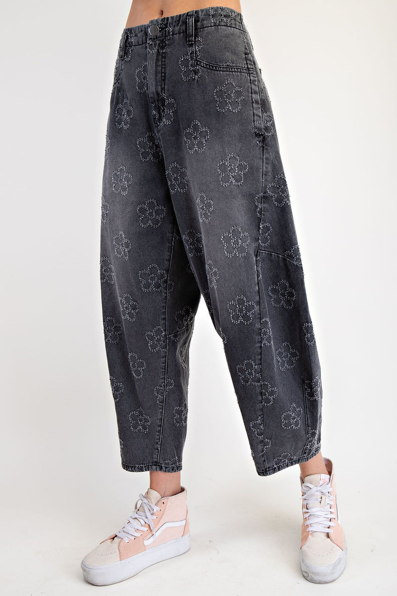 EASEL PREORDER- Floral Patterned Twill Barrel Pants