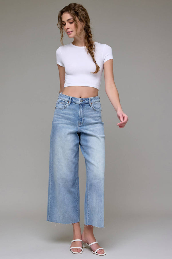 HIDDEN Light Wash Clean Stretch Cropped Wide leg Jeans