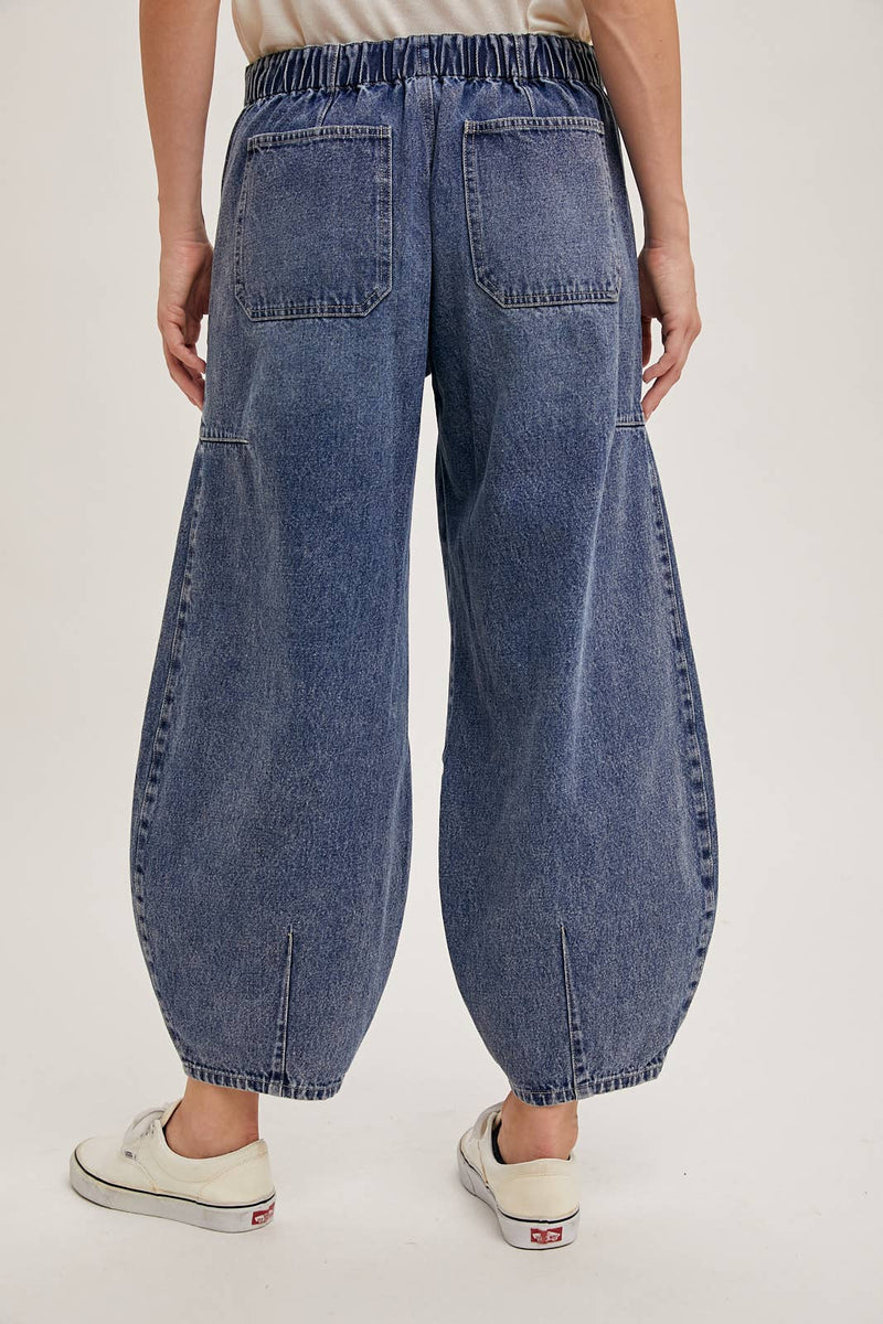 Bluivy Mid Rise Drawstring Barrel Jeans