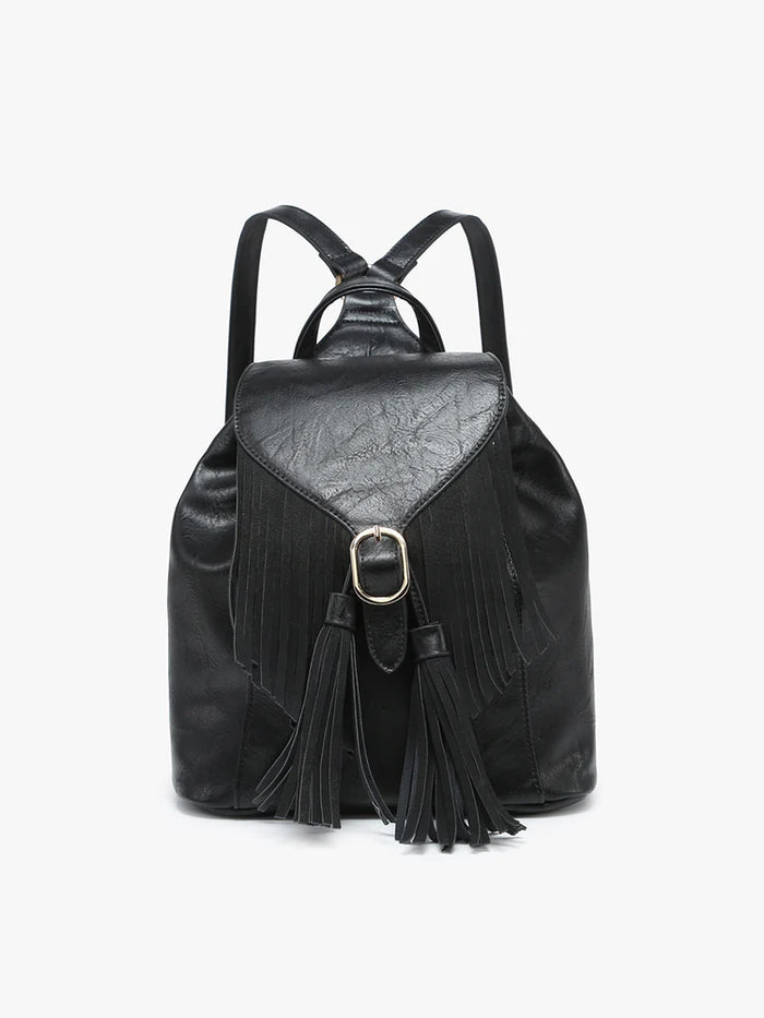 Jewel Distressed Black Bucket Backpack with Fringe Buy ITALIAN LEATHER FRINGE BUCKET BAG | Johnny Was main image 4