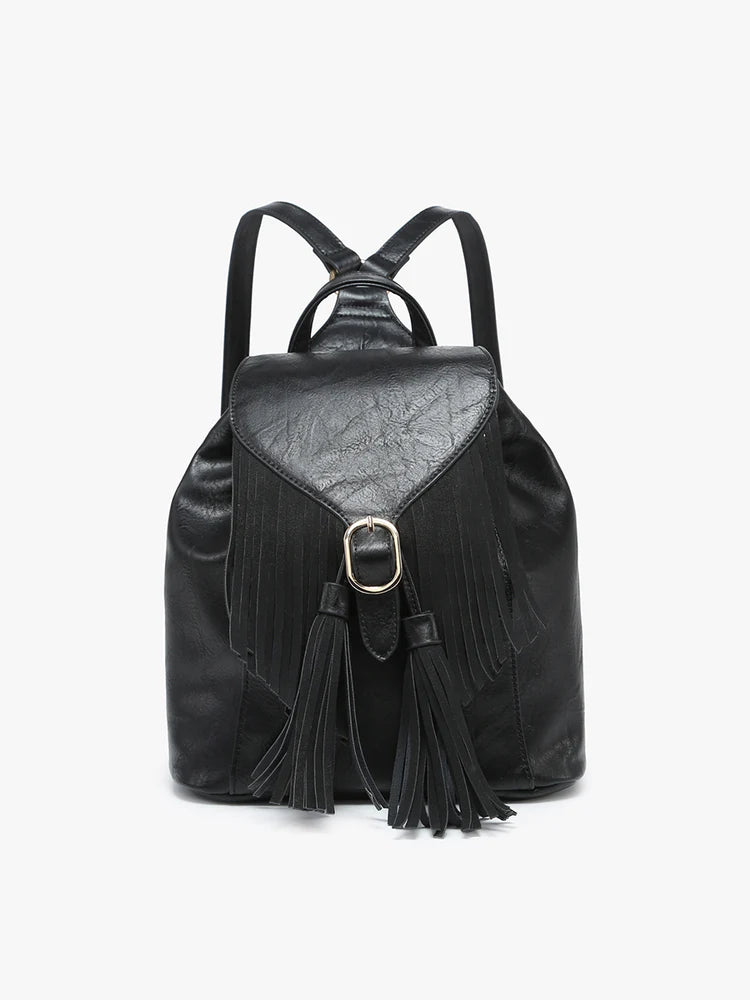 Jewel Distressed Bucket Backpack w/ Fringe